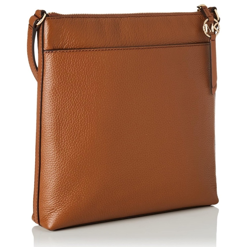 MICHAEL KORS JS Pebbled Leather Flat Crossbody Luggage Brown Bag AUTHENTIC - Picture 4 of 16